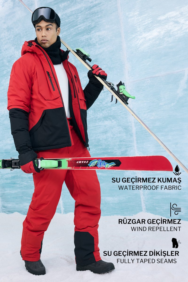 DeFacto Red Man Slim Fit Hooded Waterproof Ski Jacket Casual - Image 1